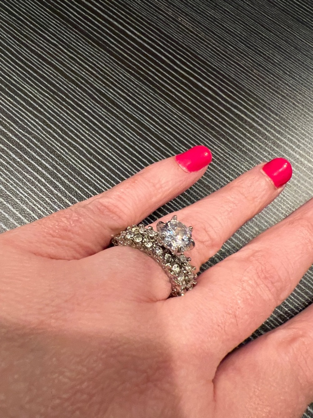 Crystal Silver Tone Solitaire Bridal Ring Set Size 8